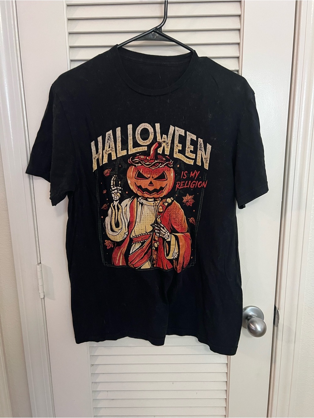 Halloween Pumpkin Graphic Tee - Black with Orange Print